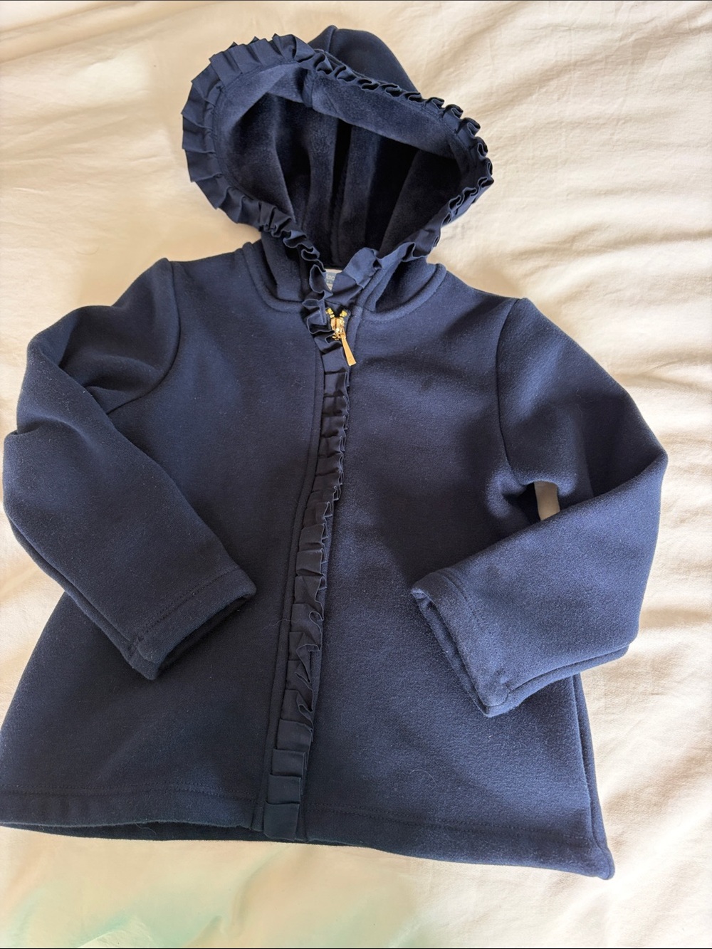 Jacadi Girls' Navy Hooded Ruffle Zip Jacket